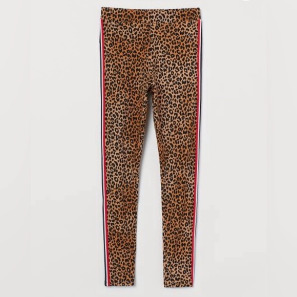 NWOT/H&M  Leopard🐆print leggings/side striped/elasticized cover waist 🤎❤️🖤🤍 - Picture 1 of 3